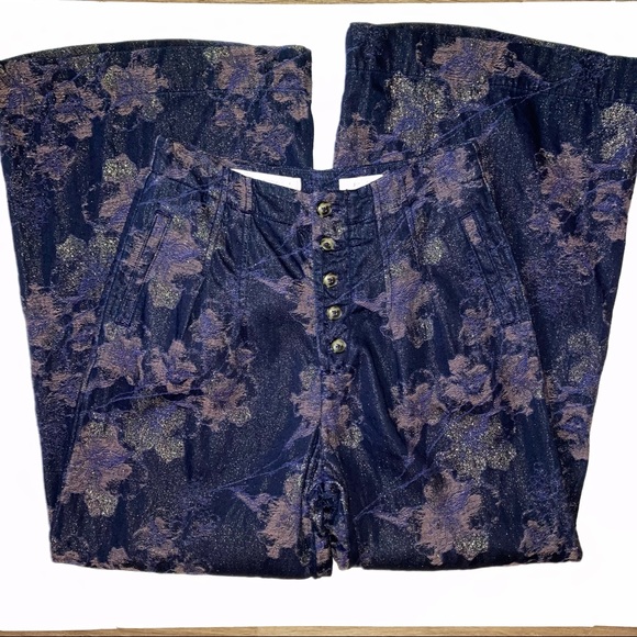 Pilcro and the Letterpress Wide Leg Metallic Pants Blue 28 - Picture 2 of 5